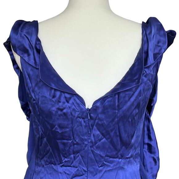 KAREN MILLEN Ruffled Satin‎ Drop Waist Mini Dress in Cobalt Blue-Size 10 - Picture 4 of 7
